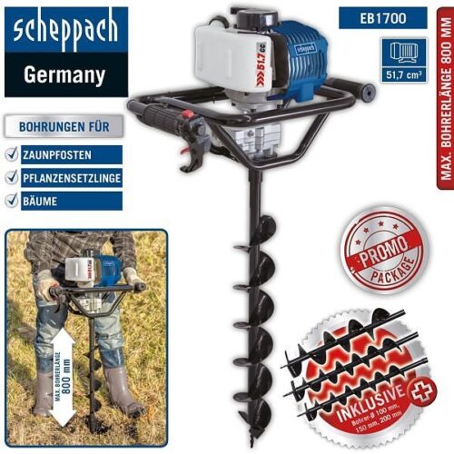 Моторен свредел за дупки в земята, 1,77 PS, свредел 100/150/200мм Scheppach EB1700 / 5904702904 / 7