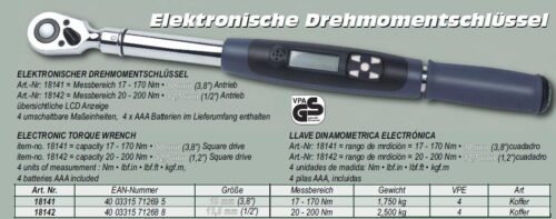 Дигитален динамометричен ключ (17-170Nm) 3/8“ / M 18141 / 2