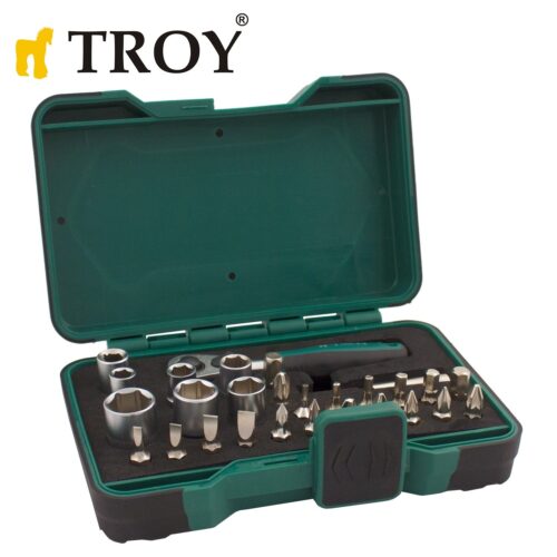Комплект гедоре мини тресчотка с вложки и битове 1/4“ 28 части / Troy 21948 / 3
