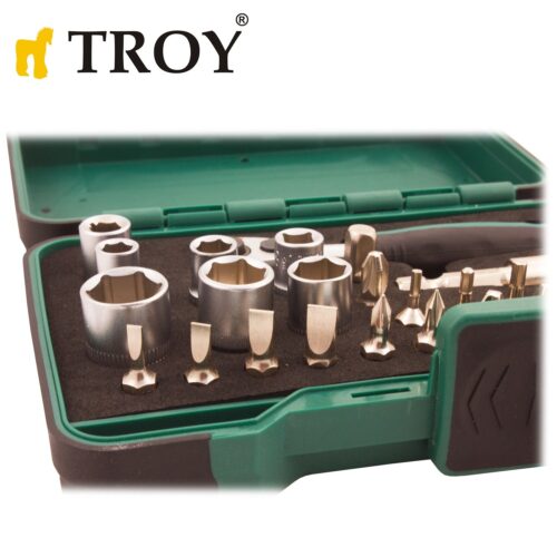Комплект гедоре мини тресчотка с вложки и битове 1/4“ 28 части / Troy 21948 / 5