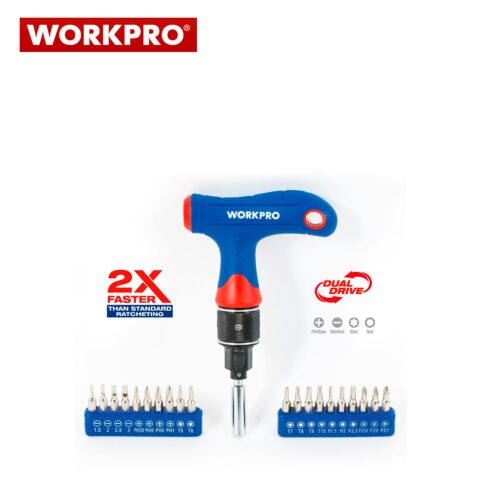 Комплект тресчота Т-образна ръкохватка Dual-drive с накрайници / Workpro W021408 / 1