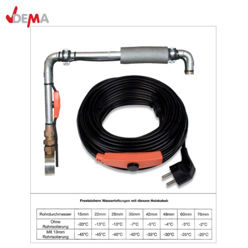 Нагревателен кабел, защитаващ от замръзване, снабден с термостат, 12 м / DEMA 27503 / 1