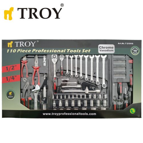 Професионален комплект ръчни инструменти в куфар, гедоре 110 части / Troy 21910 / 5