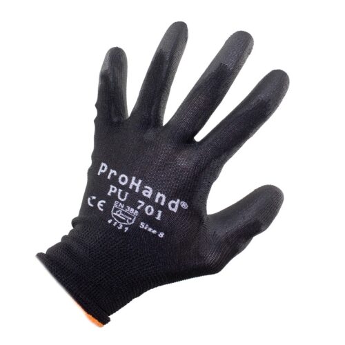 Работни ръкавици - с покритие от нитрил / PROHAND PU 701 13G / черни, размер 8 2
