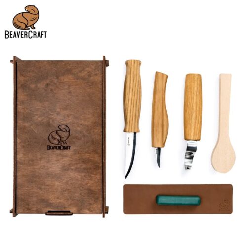 Kомплект ножове за дърворезба със заготовка лъжица в кутия / BeaverCraft S13box / 2
