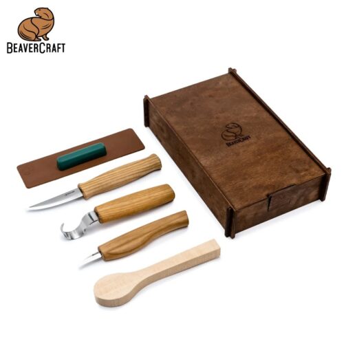 Kомплект ножове за дърворезба със заготовка лъжица в кутия / BeaverCraft S13box / 1