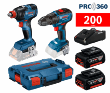 Bosch Акумулаторен комплект Винтоверт GSR 18V-50 + Ударен гайковерт GDX 18V-200 + 2 Батерии 4 Ah и Зарядно в L-BOXX / 06019J2220 /