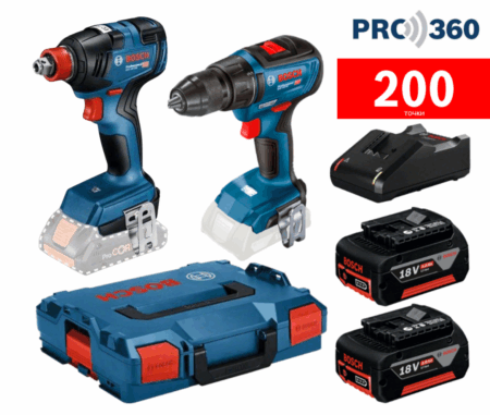 Bosch Акумулаторен комплект Винтоверт GSR 18V-50 + Ударен гайковерт GDX 18V-200 + 2 Батерии 4 Ah и Зарядно в L-BOXX / 06019J2220 / 1