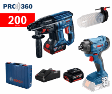 Bosch Акумулаторен комплект Перфоратор GBH 180 + Винтоверт GDR 180 с 2x4.0 Ah и зарядно с прахоуловител / 0611911121+GDR180 /