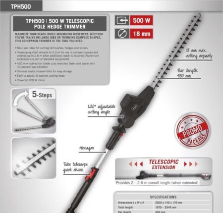 Електрически телескопичен храсторез 500W, Scheppach TPH500 / 5910505901 / 5