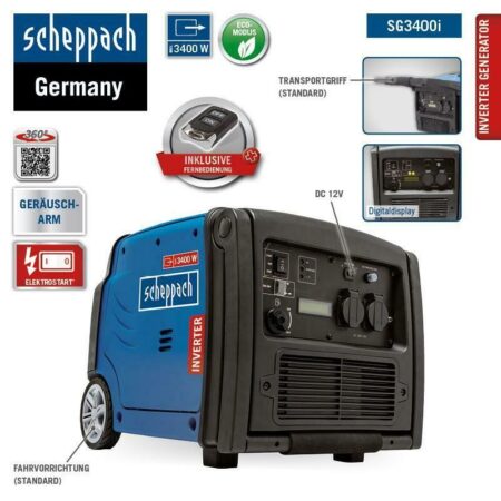 Инверторен Електрогенератор с дистанционно, 3400W, 5.1HP Scheppach SG3400i / 5906217901 / 5