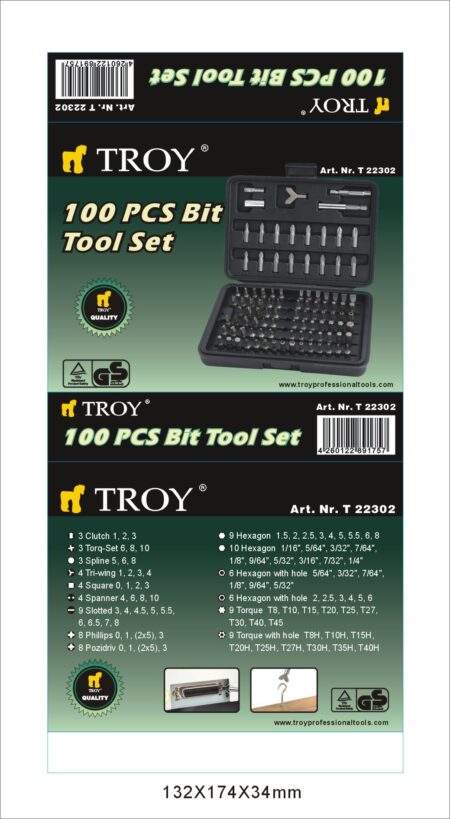 Комплект битове 100 части / TROY 22302 / 2