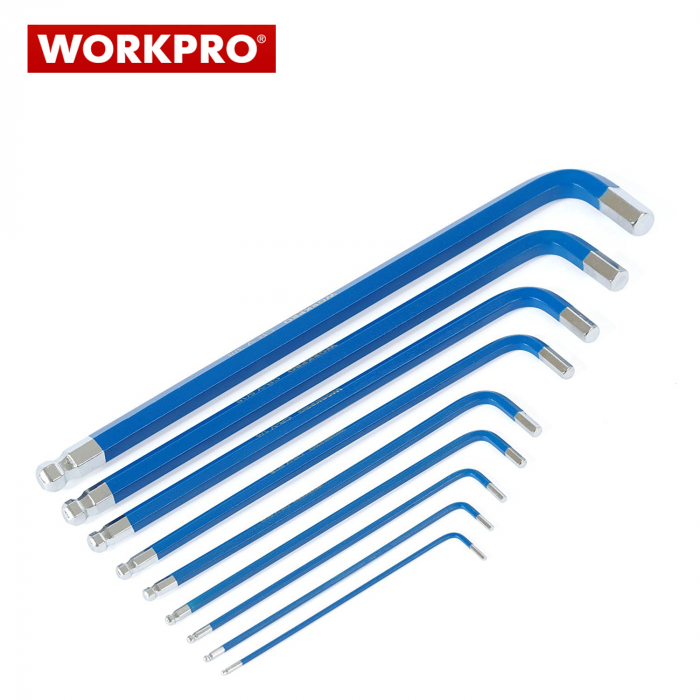 Комплект шестограмни ключове с дълго рамо 9 бр. / Workpro W022017 / 2
