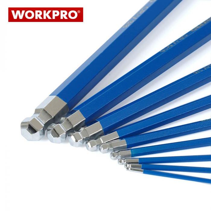 Комплект шестограмни ключове с дълго рамо 9 бр. / Workpro W022017 / 4