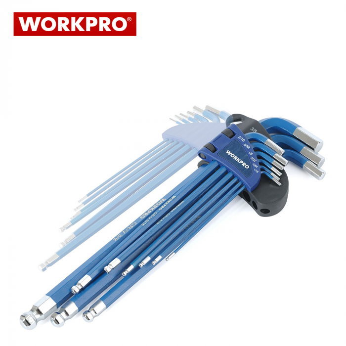 Комплект шестограмни ключове с дълго рамо 9 бр. / Workpro W022017 / 5