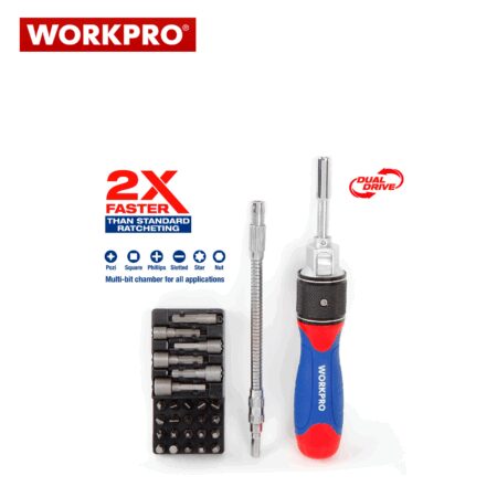 Комплект тресчота ръкохватка Dual-drive с накрайници 28 части / Workpro W021179 / 1