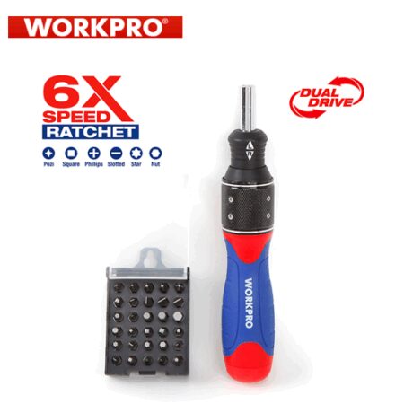 Комплект тресчота ръкохватка Dual-drive с накрайници 32 части / Workpro W021407 / 2