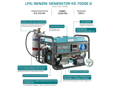 Генератор за ток на газ/бензин с AVR, 5500W, / KS 7000E G / 9