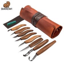Луксозен комплект резбарски ножове в кожен калъф / BeaverCraft S18X /