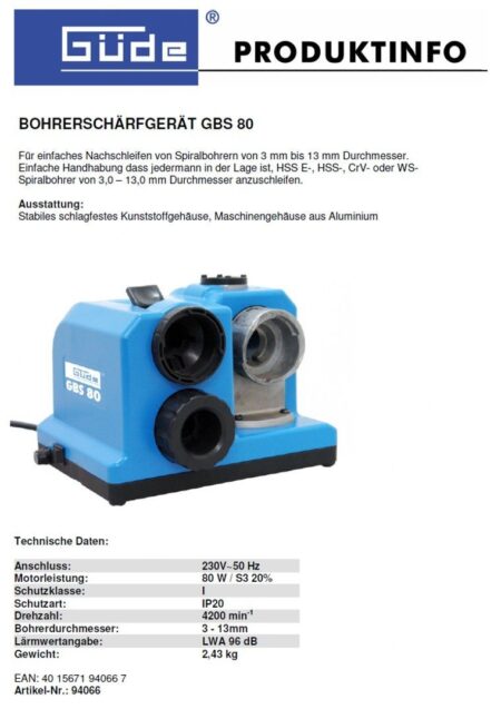 Машина за заточване на свредла, Ф 3-13мм, 80W GUDE GBS 80 / 94066 / 5