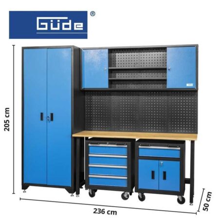 Комплект работна маса, шкафове и сервизни колички - метални GUDE GWS 6 части / 40495 / 1