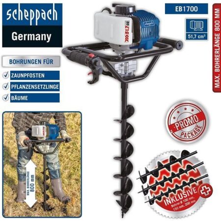 Моторен свредел за дупки в земята, 1,77 PS, свредел 100/150/200мм Scheppach EB1700 / 5904702904 / 7