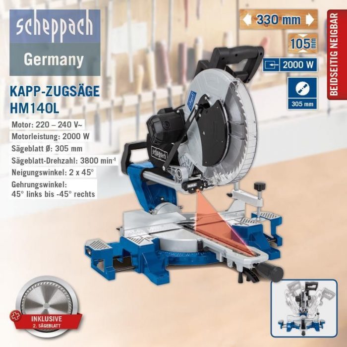 Потапящ циркуляр с изтегляне 305мм. Scheppach HM140L / 5901218901 / 13