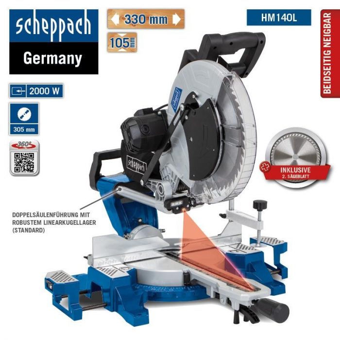 Потапящ циркуляр с изтегляне 305мм. Scheppach HM140L / 5901218901 / 15