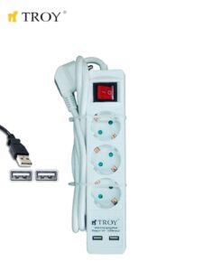 Разклонител с кабел, USB порт 2бр. , 3 гнезда и ключ / Troy 24023 /