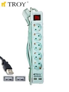 Разклонител с кабел, USB порт 2бр., 5 гнезда и ключ / Troy 24025 /