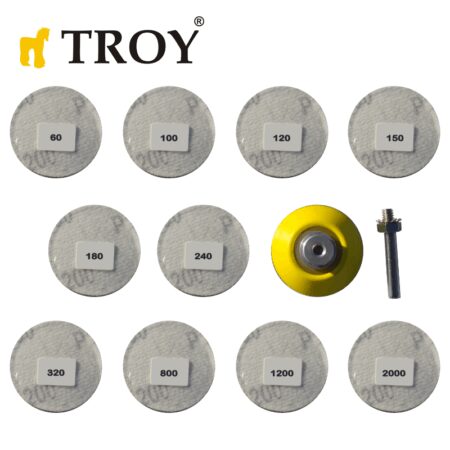 Шкурки - шайби / Комплект абразивни шайби и пад 101 части 2“ / Troy 25930 / 1