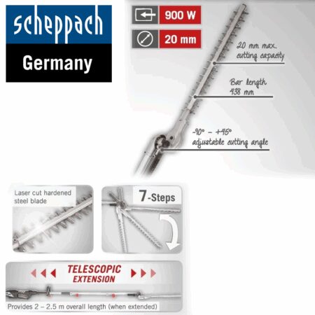Телескопичен храсторез TPH900 / Scheppach 5910406901 / 900W O 20 мм 3