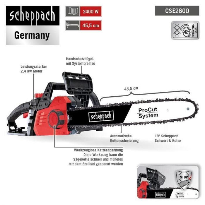 Електрически верижен трион - резачка Scheppach CSE2600 / SCH 5910204901 / 2