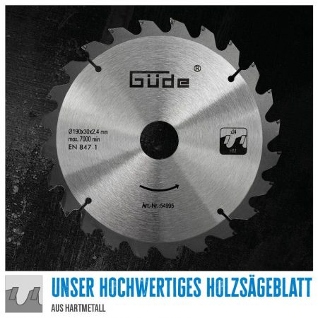 Диска за циркуляр за ъглово рязане / GUDE 54995 / 190мм 24 зъба 2