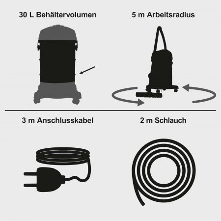 Прахосмукачка 30 литра 1200W Scheppach Black Edition WDV30V2-BE / 58077119944 / - Image 4