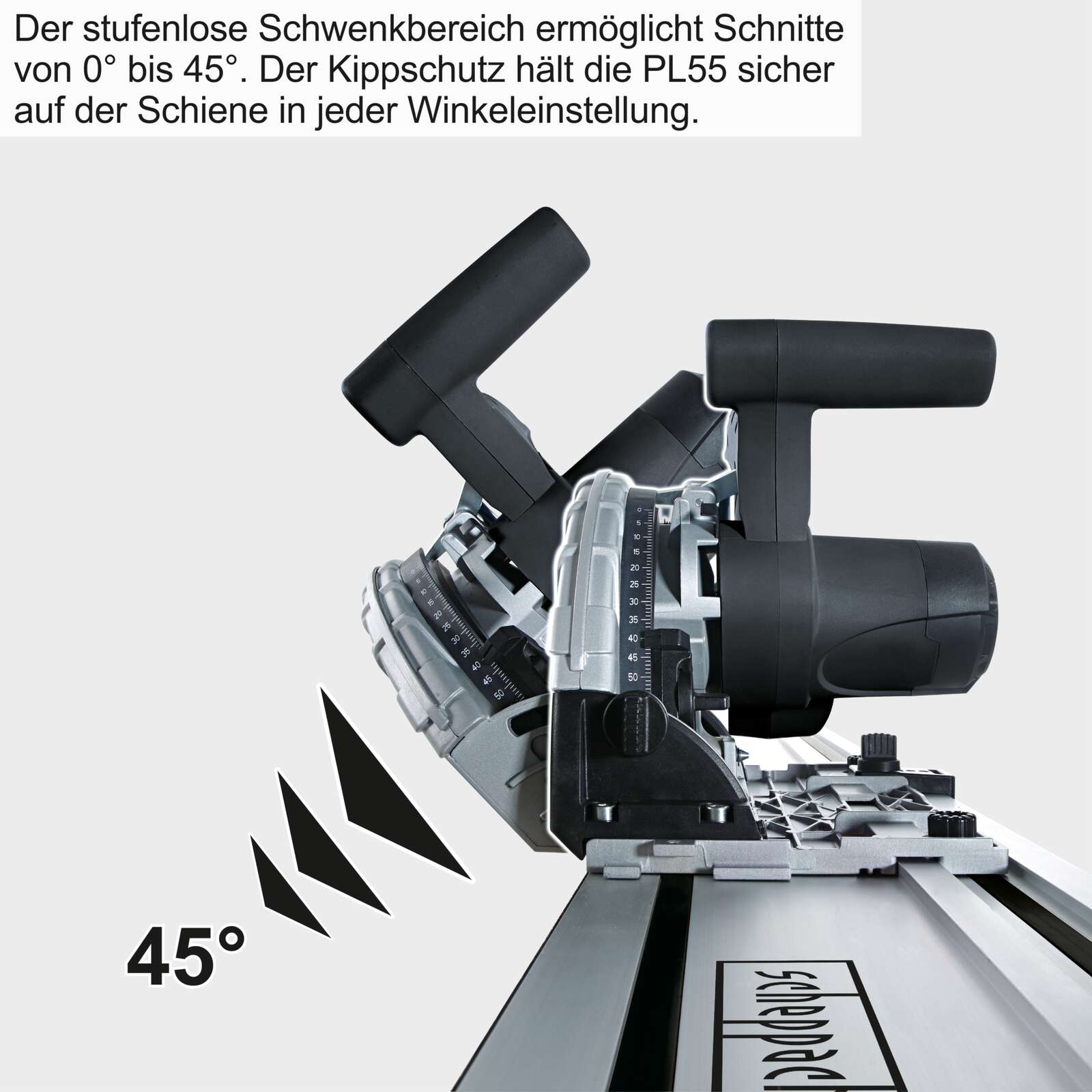 785963_58018089944_keyfact_de7 Ръчен потапящ циркуляр с водеща релса 1400mm Scheppach Black Edition TAS55-BE / 58018089944 / - Image 7