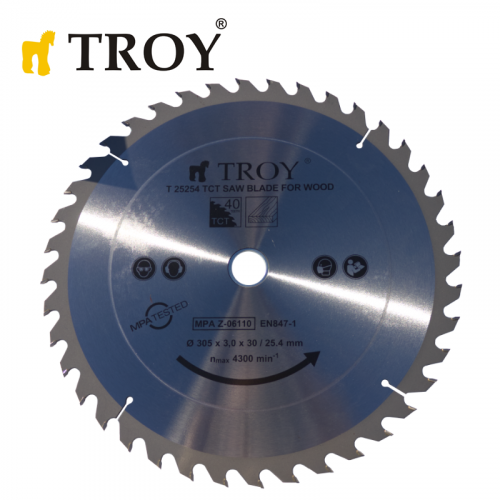 Циркулярен диск / Диск за циркуляр за дърво 40 зъба 255 мм / Troy 25204 / 1