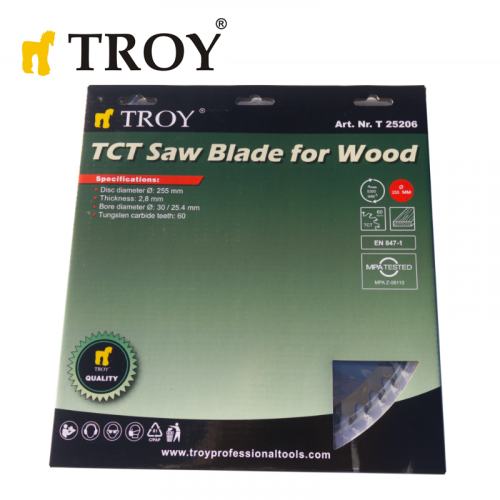 Циркулярен диск / Диск за циркуляр за дърво 60 зъба 255 мм / Troy 25206 / 2