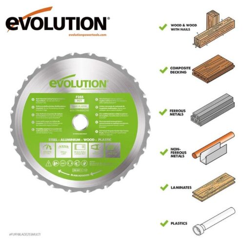 Циркулярен диск - унивесален 255 мм 24T / EVOLUTION F255TCT-24MS-3185 / 2