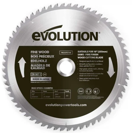 Фин диск за циркуляр - за дърво 60 зъба / EVOLUTION FW255TCT-60 / 1
