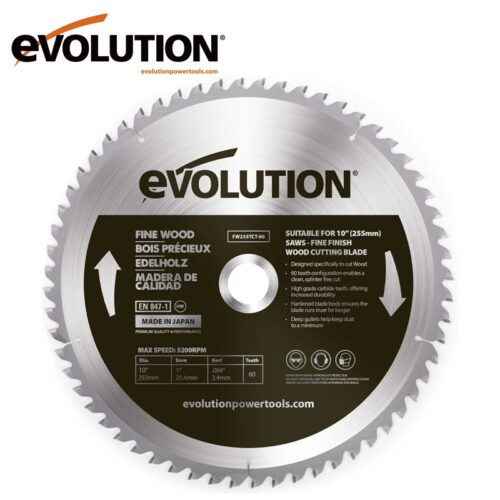 Фин диск за циркуляр - за дърво 60 зъба / EVOLUTION FW255TCT-60 / 1