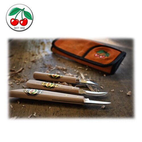 Комплект ножове за дърворезба в кожен калъф 3 броя / Kirschen 3307000 / 2
