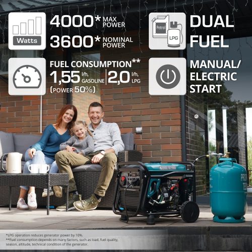 Инверторен генератор на газ/бензин 4000W, 230V - 3.6A - монофазен / KS 4100iE G / 10