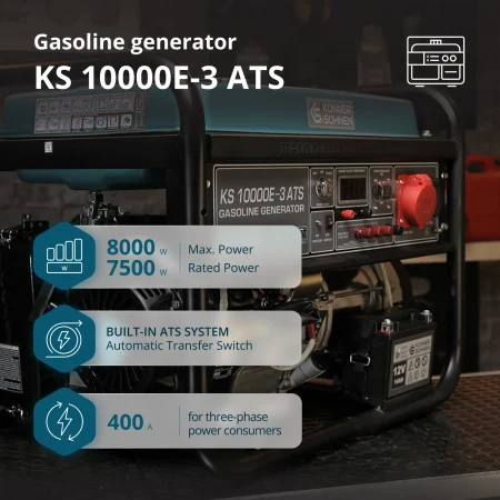 Трифазен/Монофазен Бензинов Генератор за ток с ATS, 8000W / KS 10000E-3 ATS / - Image 2