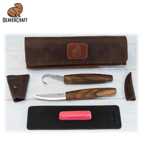 Луксозен комплект за дърворезба с орехови дръжки / BeaverCraft S01X Brown / 2