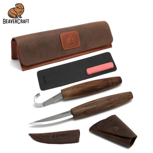 Луксозен комплект за дърворезба с орехови дръжки / BeaverCraft S01X Brown / 1