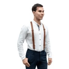 Регулируеми кожени тиранти за мъже в кафяв цвят, с куки / BeaverCraft LC_Suspender_03_L /